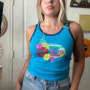 Vintage Y2K 2000s Simply Basic Endless Summer Two Toned Blue Baby Tank Sz XS